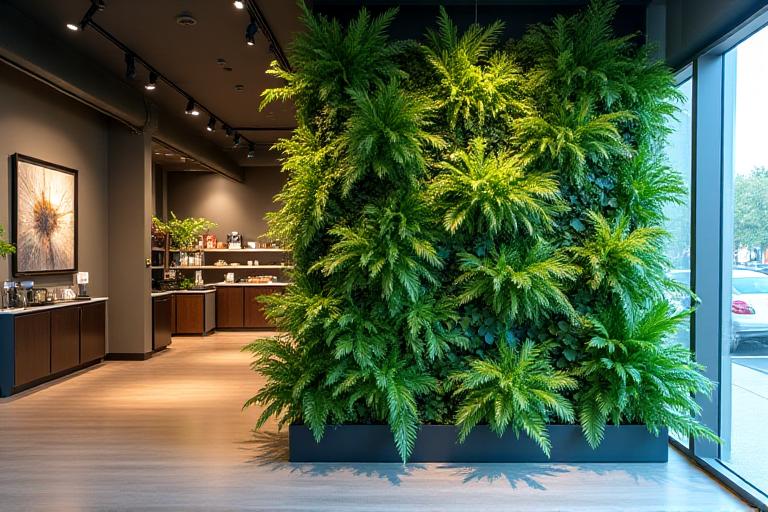 Angolo verde creato per l'inaugurazione di un negozio.